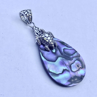 PD 14777 AB-(HANDMADE 925 BALI SILVER TURTLE PENDANTS WITH ABALONE)